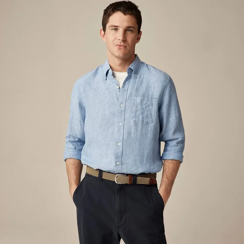 J. Crew Men's Baird McNutt Irish Linen Shirt Long Sleeve Amalfi Blue Size M NWT
